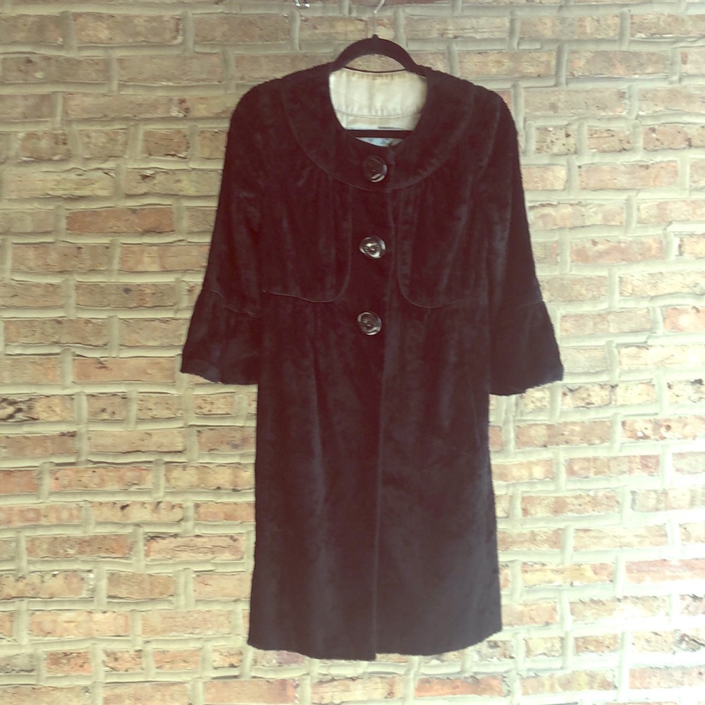 Black knee length coat from Anthropologie